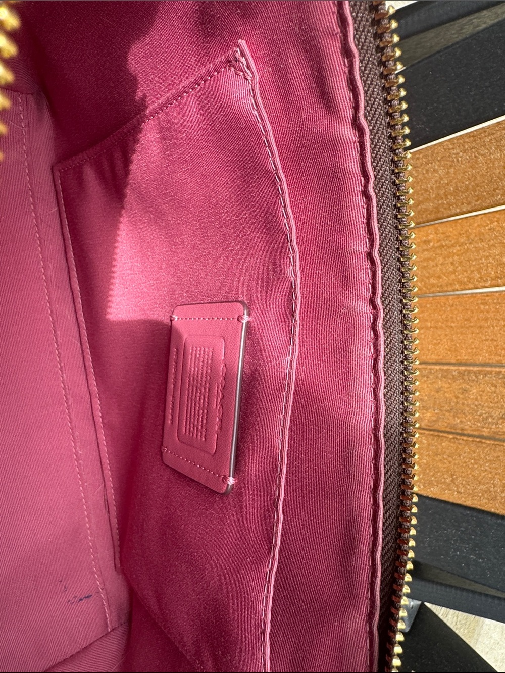 Coach New York Brown Signature Canvas Shoulder Bag with Pink Accents - Picture 8 of 10